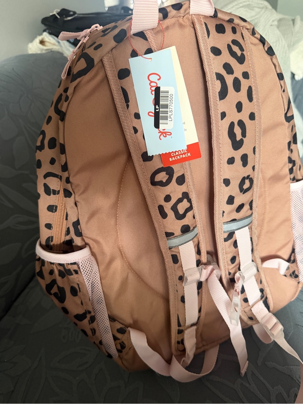 Cat & Jack Kids Leopard Backpack Pink Bows New With Tags Cheetah Print - Picture 2 of 3